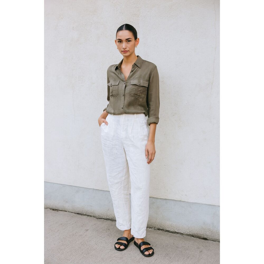 Giorgio Sant Angelo White Linen Pleated Pants Trousers  Women's Size 24